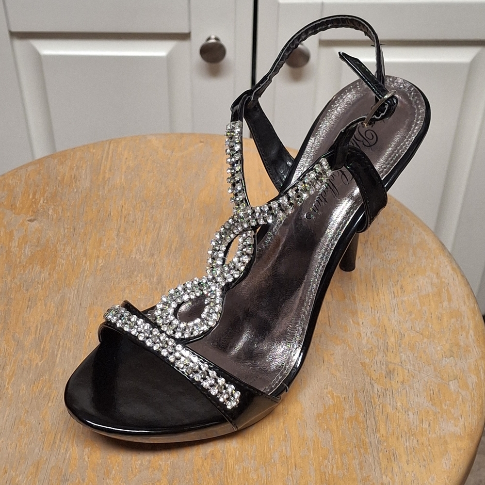 New De Blossom Women's Sanyo-53 Blk Rhinestone High Heel evening Size 10